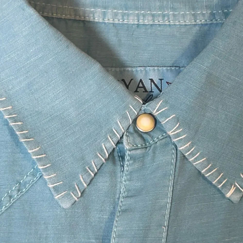 Ryan Michael men's silk linen blend turquoise snap button western shirt XL - Picture 2 of 12